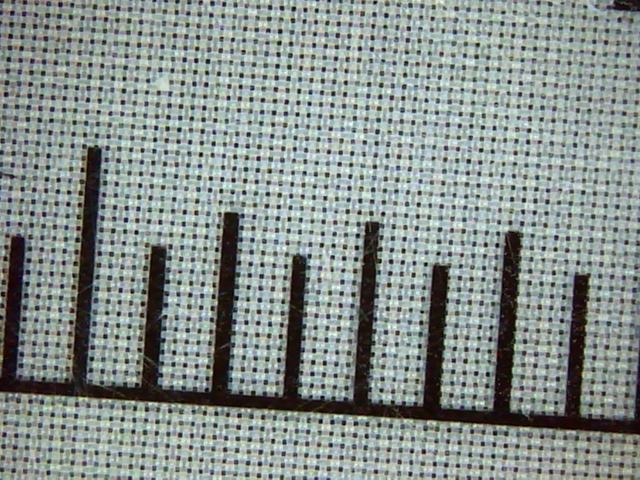 Polyester mesh 120T-34 under the microscope with scale